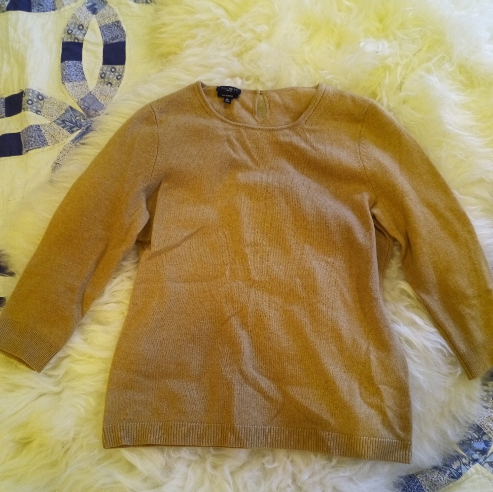 Talbot's 100% Cashmere 3/4 Sleeve Khaki Sweater